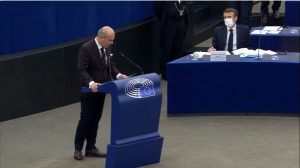 Liberal lawmaker Rares Bogdan/French President Emmanuel Macron, European Parliament.