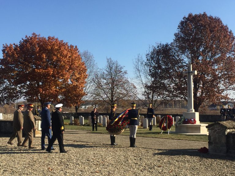Hundreds mark 100 years since the end of WWI in Remembrance Day service at cemetery in Romania