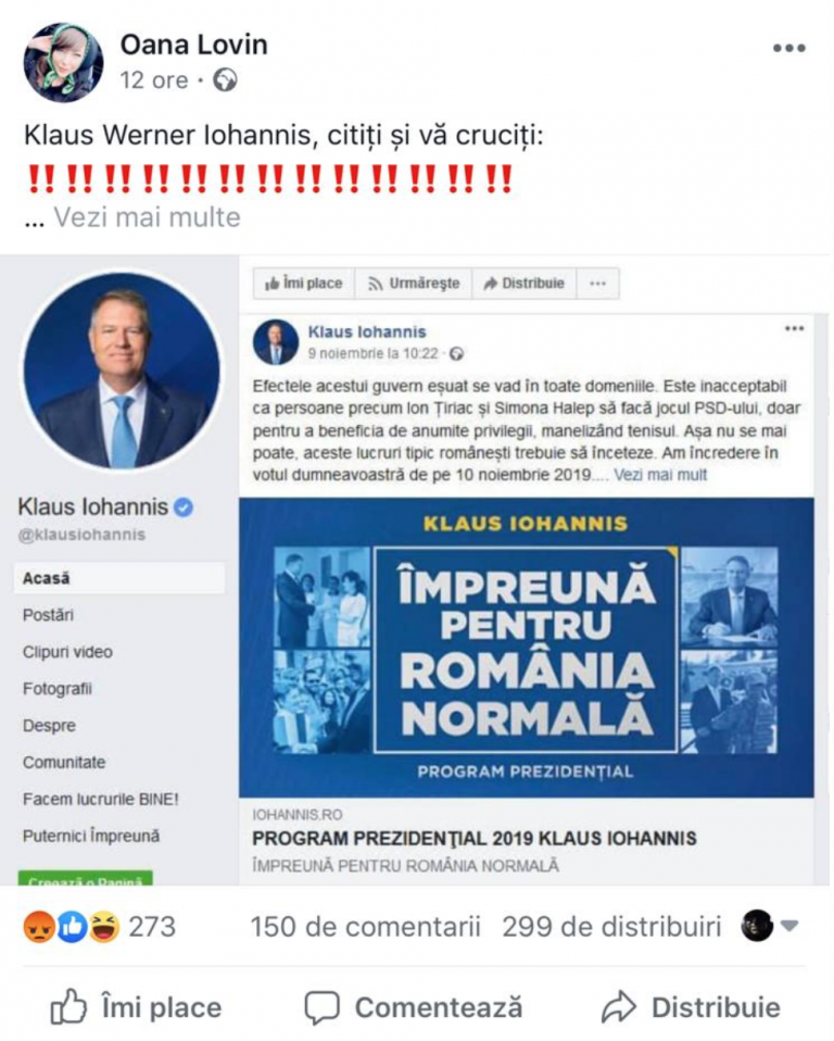 Pagina de Facebook a președintelui a fost clonată pentru a plasa o postare falsă în care este atacată Simona Halep