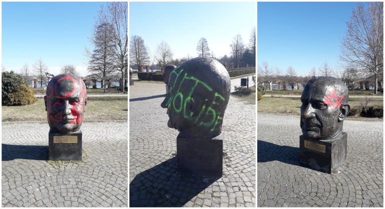 VIDEO. Monumentul UE din București, vandalizat cu mesaje anti-europene