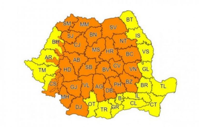 Avertizare meteo de ploi abundente și vijelii, până duminică dimineață