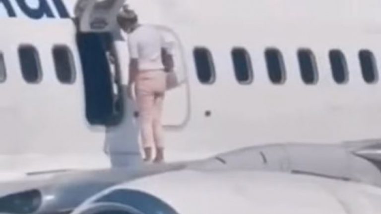 Ce explicație a dat o femeie care a ieșit la plimbare pe aripa avionului