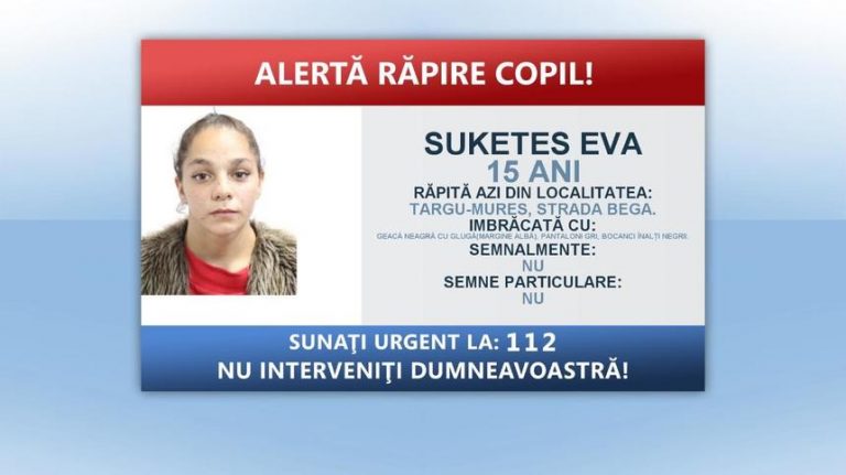 Fata de 15 ani răpită de pe o stradă din Târgu Mureş a fost găsită