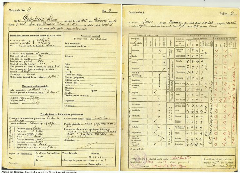 DOCUMENT | Grija pe care o manifesta față de elevi școala românească în 1940. Ce indică foaia matricolă a unei eleve de clasa a 7-a