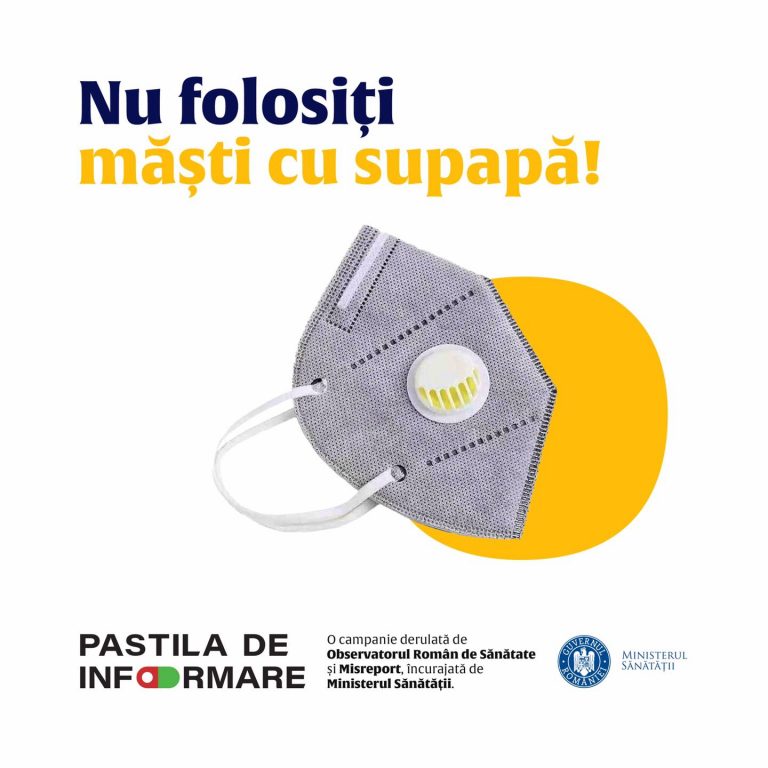 Ministerul Sănătății: Nu folosiți măști cu supapă, permit virusului să treacă