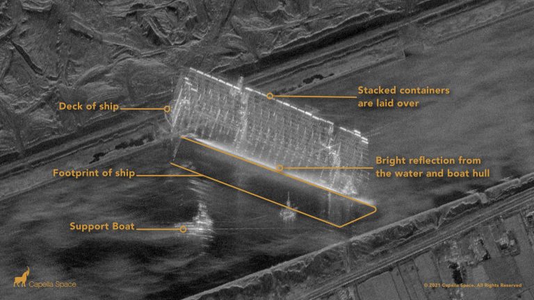 IMAGINI DIN SATELIT | Nava „înțepenită” în Canalul Suez perturbă deja piața de energie. 180 de ambarcațiuni sunt cu nervii întinși la maxim