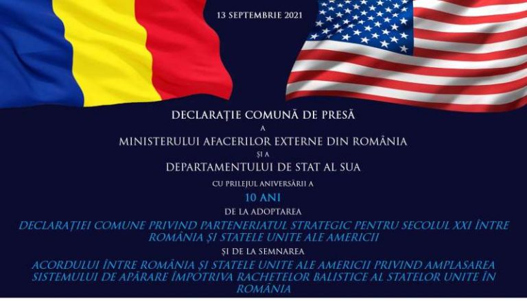 Declarație comună: România şi SUA vor întâmpina provocările viitorului împreună, ca prieteni şi aliaţi