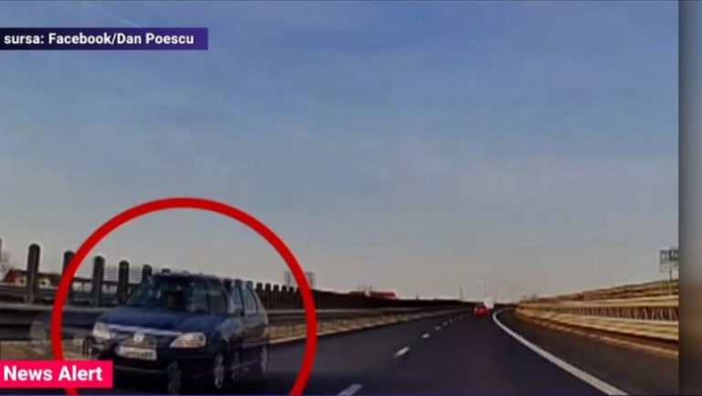 VIDEO | Șofer filmat în timp ce conducea pe contrasens pe autostrada A1, pe banda a doua