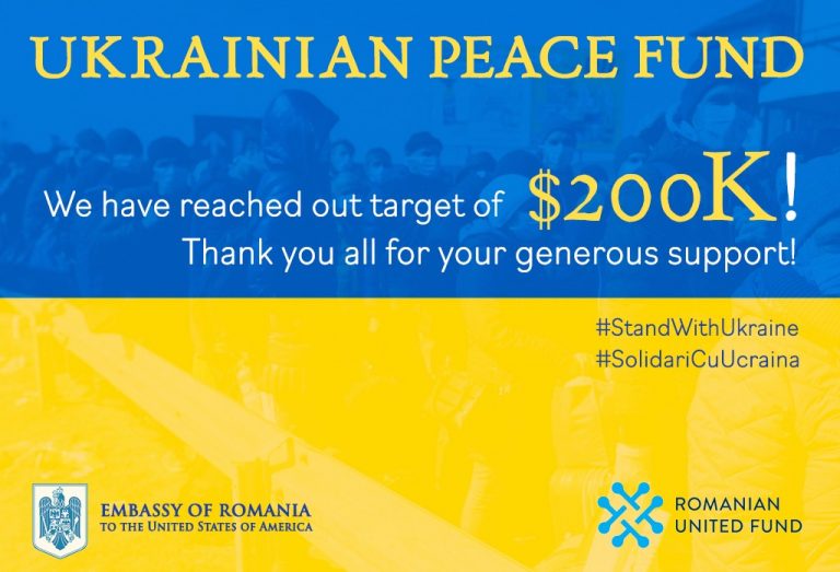 Strângerea de fonduri pentru refugiații ucraineni, inițiată de Ambasada României în SUA și Romanian United Fund, a ajuns la 200.000 de dolari