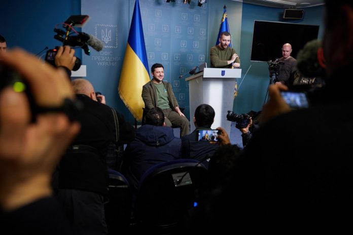 Ukraine president volodymyr zelensky with foreign media March 3, Ukraine president website