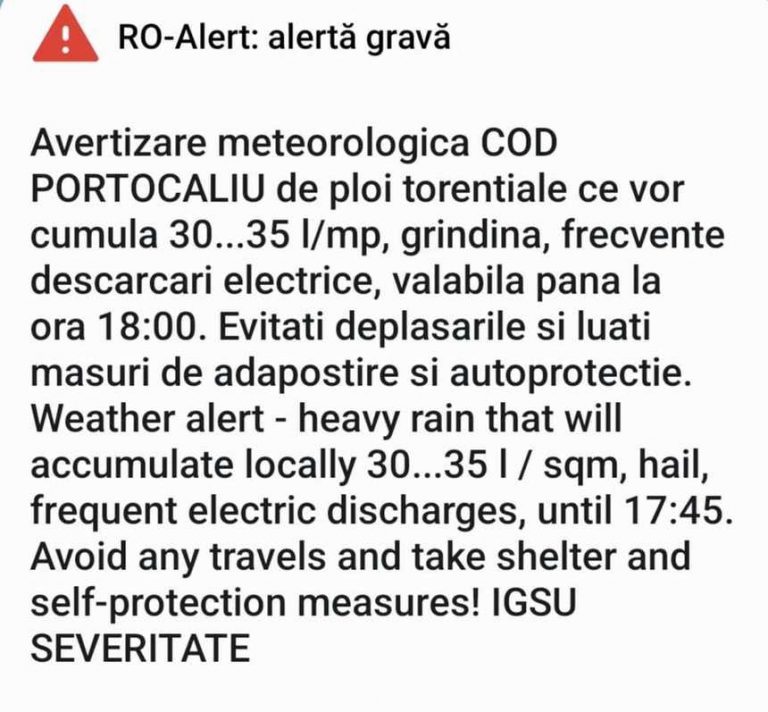 Avertizări nowcasting de fenomene periculoase, în țară / În Capitală, este cod roşu și mesaj RO-Alert. Apa Nova, pregătită să intervină – VIDEO