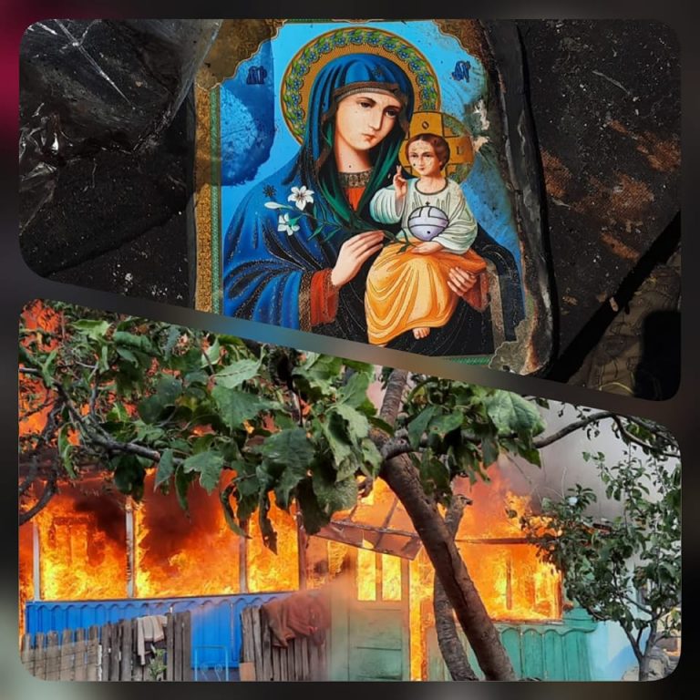 O icoană a rămas aproape intactă – descoperirea pompierilor dupa ce focul a distrus complet o casă din Botoșani