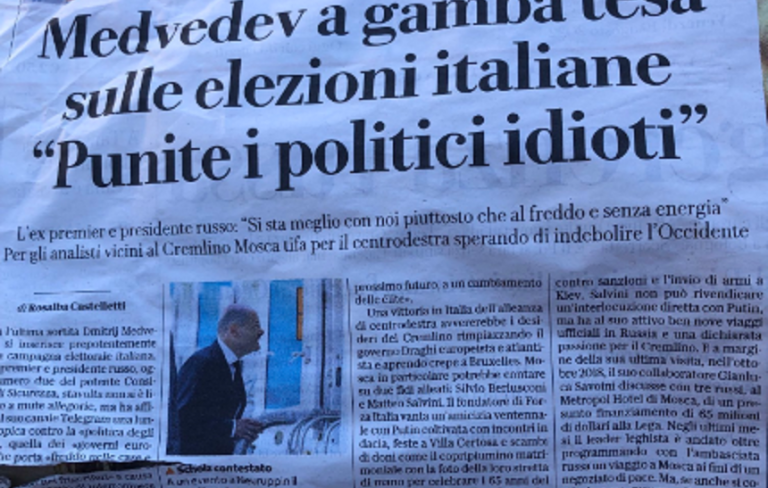 Polemică aprinsă pe tema ”amestecului rus” în alegerile din Italia, după declarațiile lui Medvedev