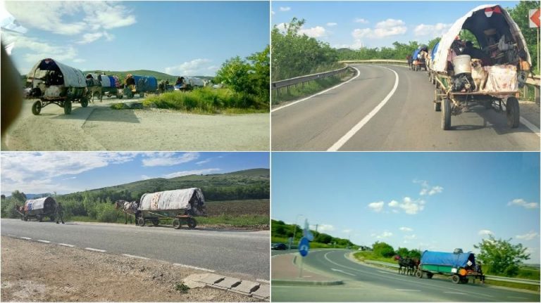 Două şatre de romi, scoase din Alba Iulia cu escortă de la Poliţia Locală, Poliţie şi Jandarmerie