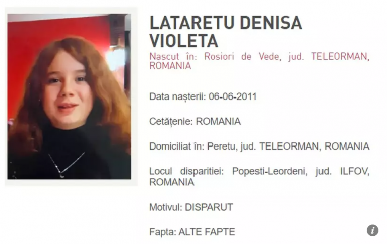 O fată de 12 ani din Popeşti Leordeni, dată dispărută. Poliția din Ilfov, în alertă