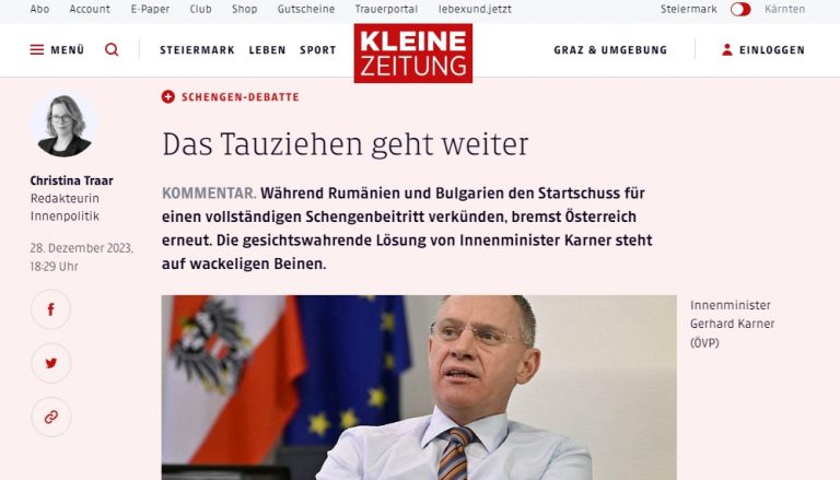 Presa austriacă: Austria îşi menţine veto-ul la Schengen, negocierile continuă. Bulgaria şi România s-au bucurat prematur