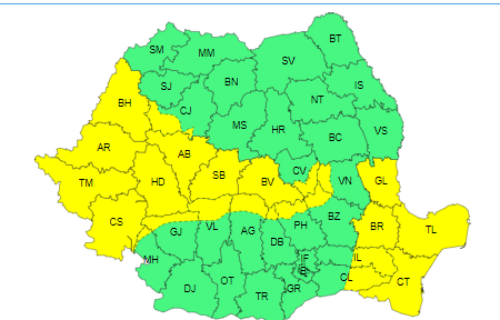Cod galben de vânt puternic în mai multe zone ale ţării, până duminică seară