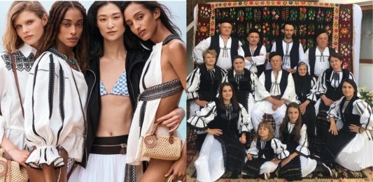 Sursa foto: Facebook / La Blouse Roumaine – Louis Vuitton 2024 – O întreaga familie din Vaideeni, Vâlcea fotografiată în 2022 – Femei din Gura Râului, Sibiu, ieșind de la biserică, 1998