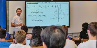 Andrei Negut teaches a class of top young mathematicians at the APEX Mathematics (Academic Program of Excellence) summer camp.