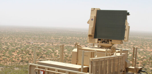 An AN/MPQ-64A3 Sentinel Radar System from Florida National Guard, 3rd Battalion, 265 Air Defense Artillery (ADA), is used to sweep the skies and assist soldiers during a live-fire exercise July 16. (Photo by Sgt. Brad Mincey, 108th Public Affairs Detachment/Released)