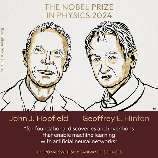 Premiul Nobel pentru Fizică 2024 a fost acordat cercetătorilor John Hopfield și Geoffrey Hinton pentru munca lor asupra rețelelor neuronale artificiale