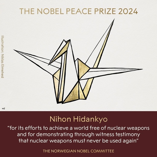 Premiul Nobel pentru Pace  2024, acordat organizaţiei japoneze a supravieţuitorilor bombelor atomice Nihon Hidankyo