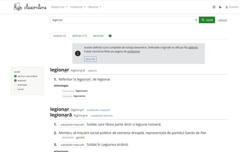 „Legionar”, cel mai căutat cuvânt pe dexonline în noaptea alegerilor prezidențiale