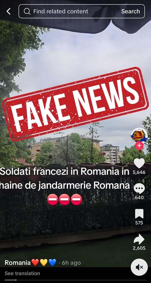 MApN avertizează cu privire la o încercare de dezinformare pe platforma TikTok, cu privire la militarii francezi din România