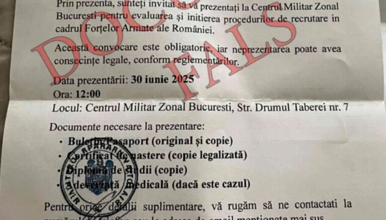 Români din diaspora, ţinte ale unei acţiuni de dezinformare – Au primit acasă documente prin care li se cere să se prezinte la centre de recrutare din ţară. Ministerul Apărării: Acest document este fals!