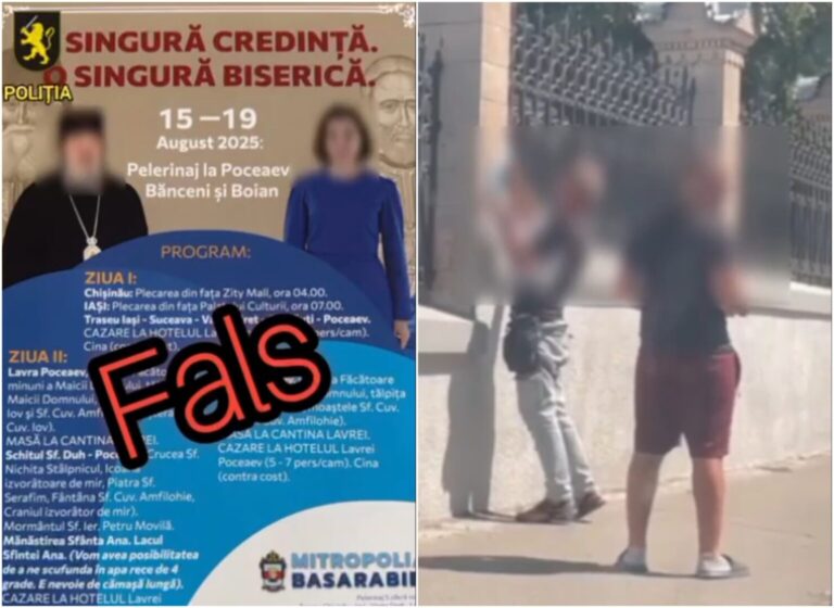 Străini reținuți la Chişinău în timp ce lipeau afişe cu imaginea Maiei Sandu şi a mitropolitului Basarabiei/ Sunt suspectați că urmăreau perturbarea procesului electoral