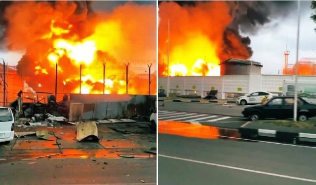 VIDEO | Aeroportul din Soci, închis temporar după un atac urainean cu drone care a incendiat un depozit de petrol
