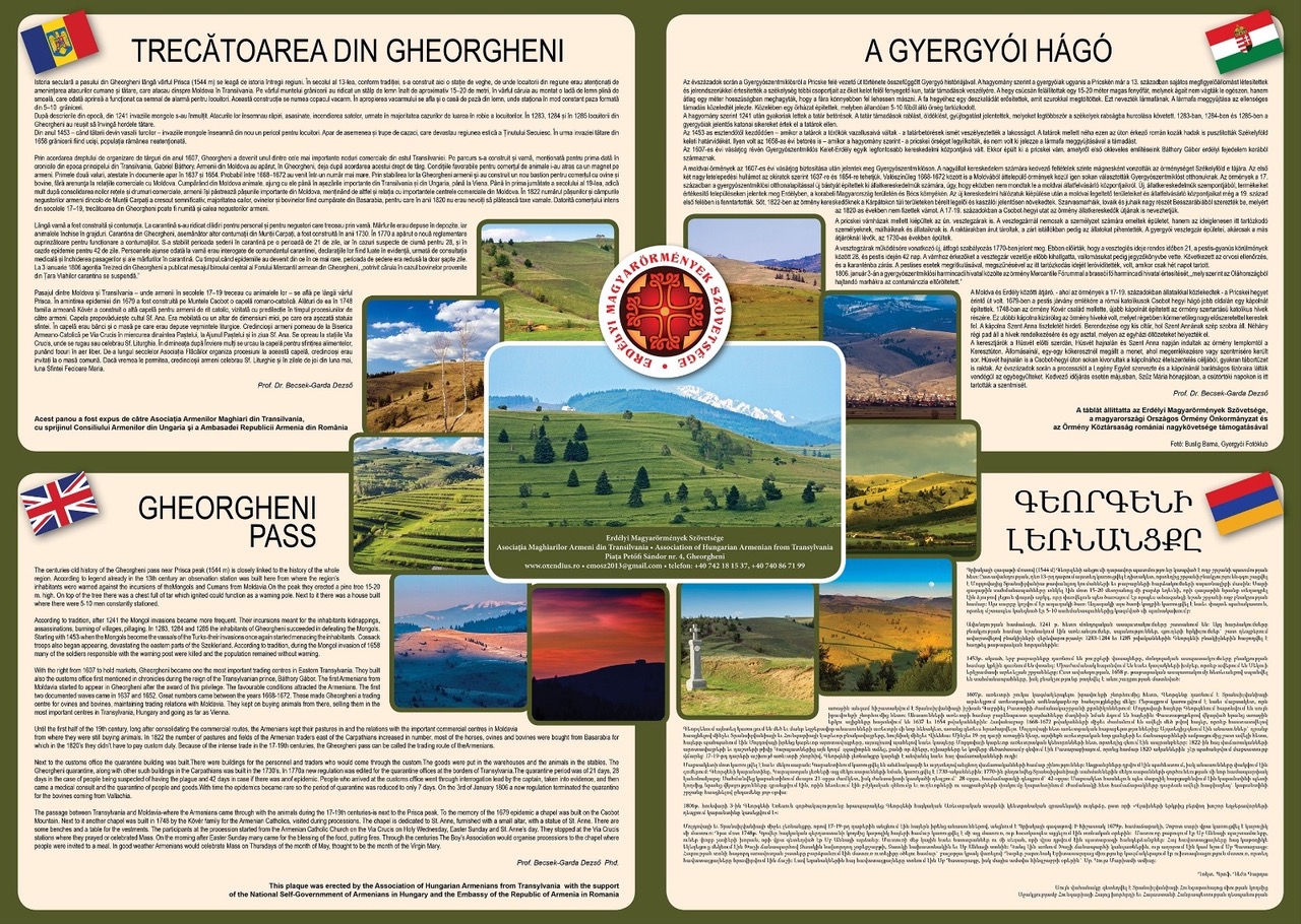 An information plaque in Romanian, English, Armenian and Hungarian explains the history of the chapels of Gheorgheni Pass and the area’s Armenian heritage.