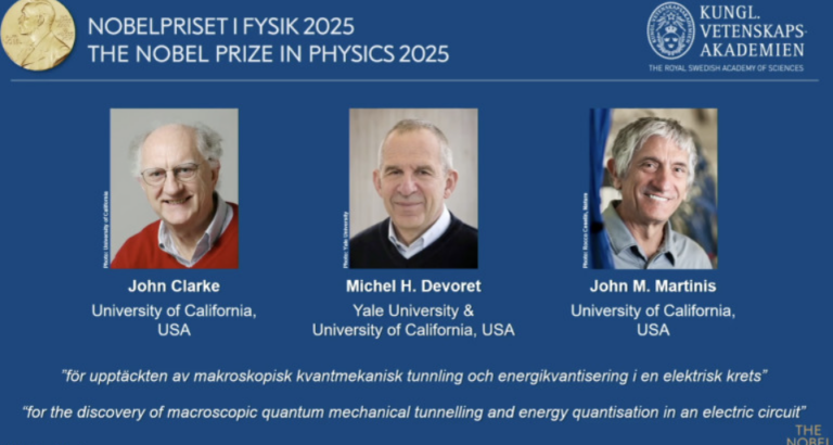 Premiul Nobel pentru Fizică 2025 a fost câștigat de trei cercetători: John Clarke, Michel H. Devoret şi John M. Martinis