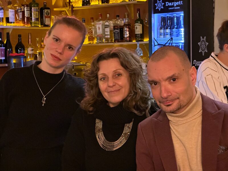 From left, Tatiana Kliuchnikova, 30; Julia Kislev, 57; and Nataniel Trubkin, 45, at Yerevan’s Mama Jan Café. They are among an estimated 1,000 Russian Jews who have settled in Armenia since Russia invaded Ukraine in February 2022.